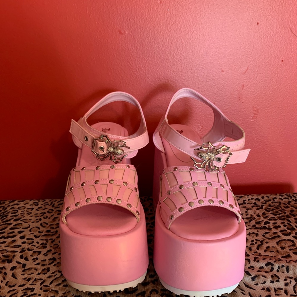 Pink Demonia spider Platform Sandals